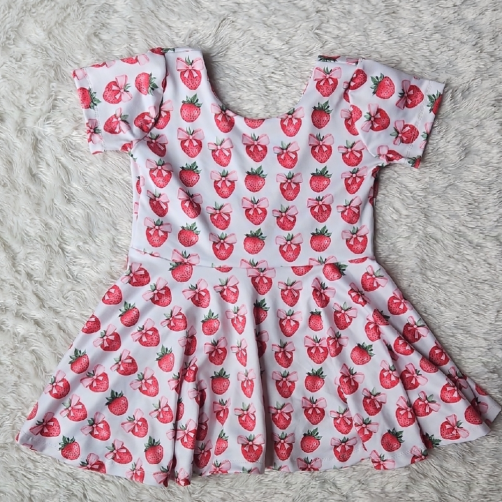 Handmade Strawberry Print Short Sleeve Peplum
